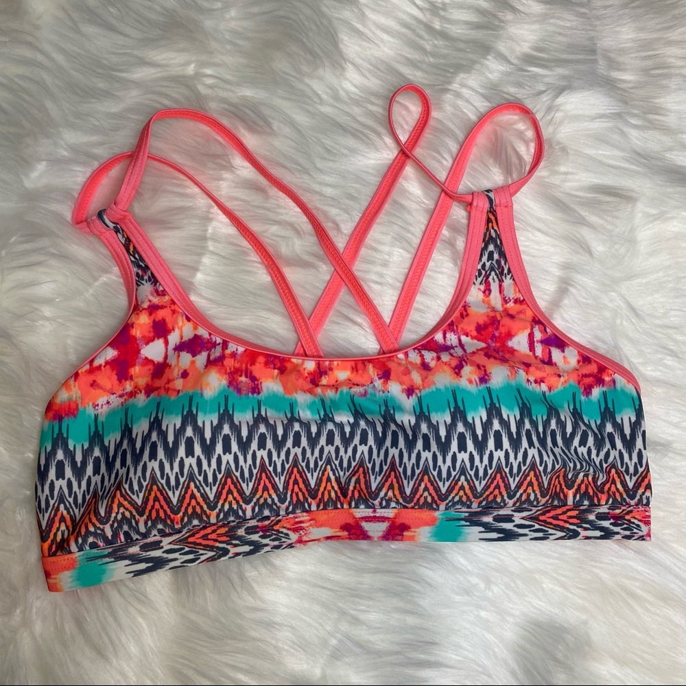 BCG size 10 bikini top pink, orange, grey print